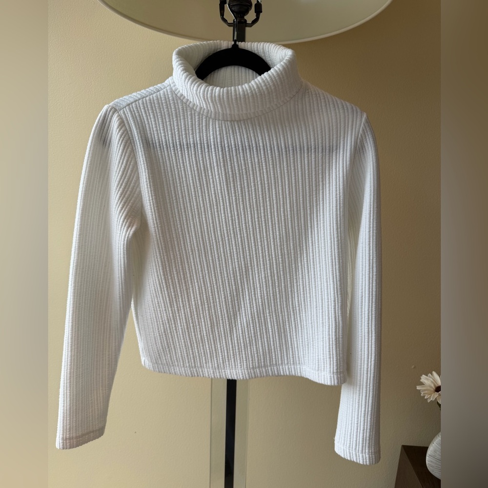 Babaton White Ribbed Mock Neck Sweater